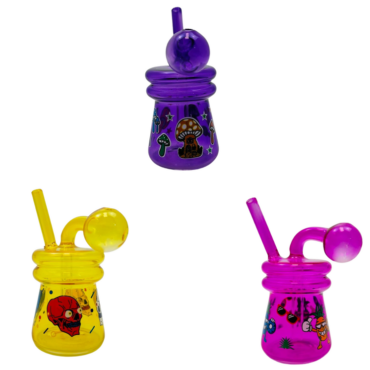 OBEP7 WATERPIPE OIL BURNER 5" SKULL DESIGN ASST COLORS