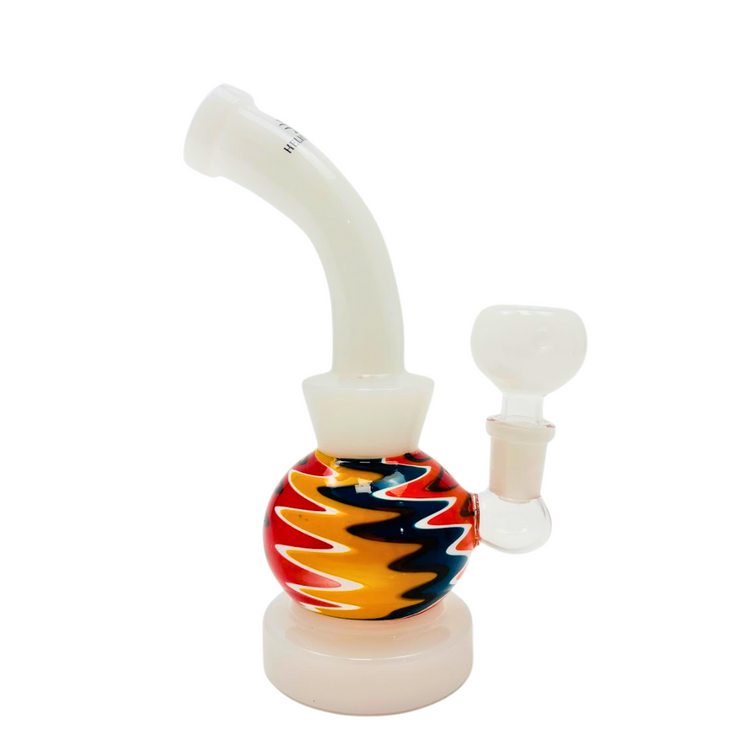 WPTG174 HELIOS GLASS WATERPIPE 7" BENT NECK W/ STRIPED COLORED