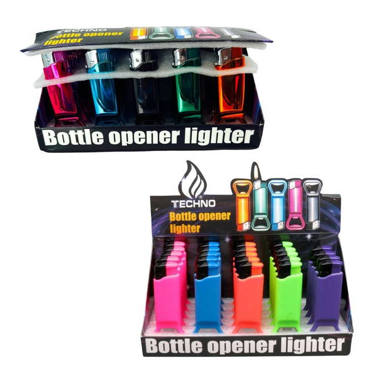 TECHNO TORCH BOTTLE OPENER LIGHTER MIX COLOR - 25CT DISPLAY  K12