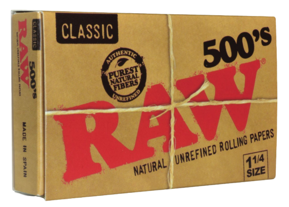 RAW 500's Classic Natural Unrefined Rolling Paper 1 1/4 79 mm - 20 pack per Box