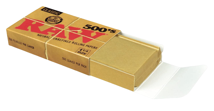 RAW 500's Classic Natural Unrefined Rolling Paper 1 1/4 79 mm - 20 pack per Box
