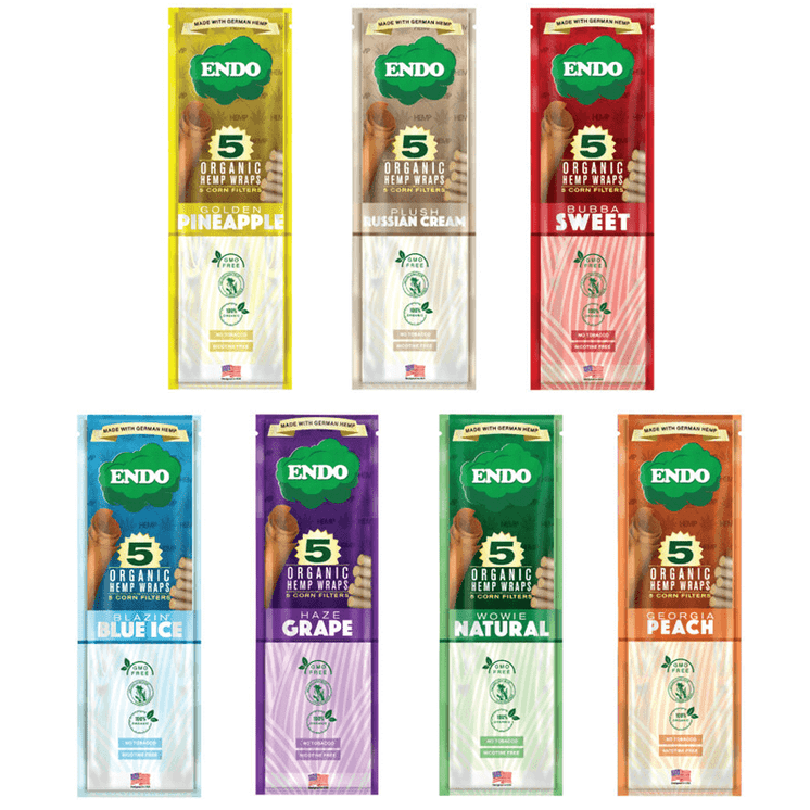 Endo Hemp Wraps With Corn Filters - 5 Wraps Per Pack  -  15 Packs Per Display