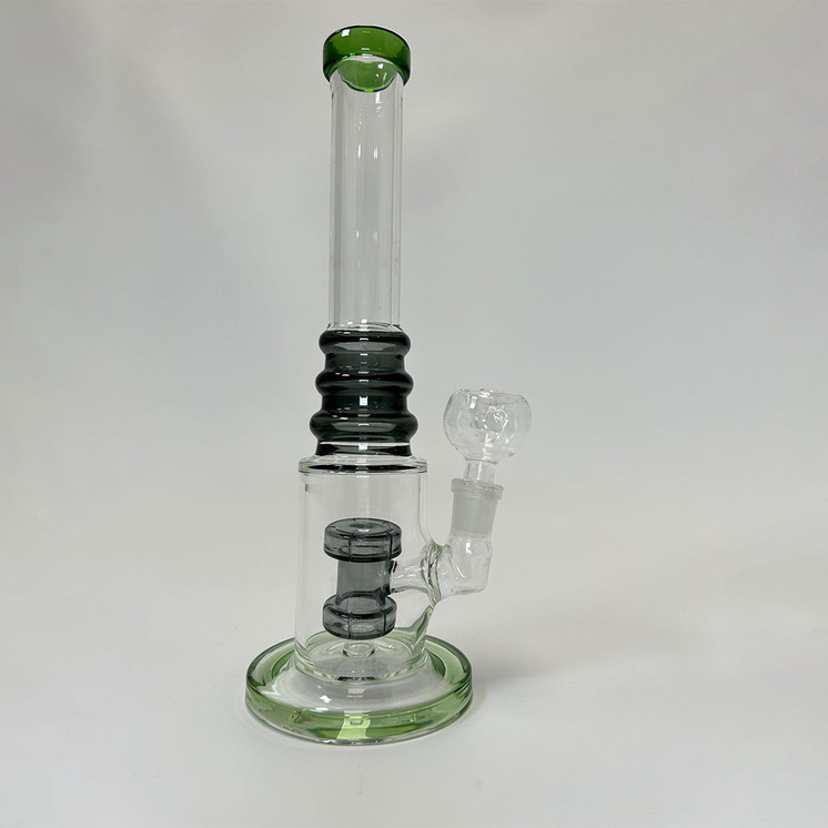 Ribbed Ring Tube Waterpipe With Dual Perc - 10 Inch