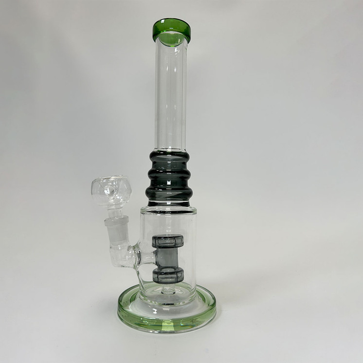 Ribbed Ring Tube Waterpipe With Dual Perc - 10 Inch
