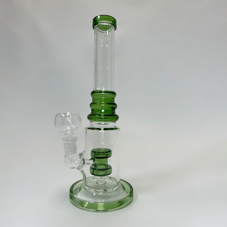 Ribbed Ring Tube Waterpipe With Dual Perc - 10 Inch
