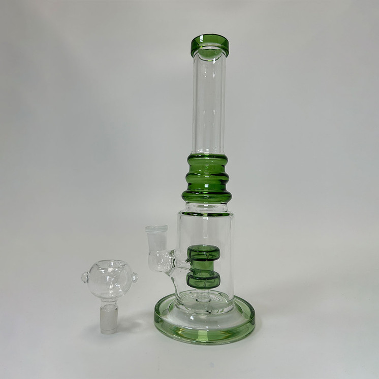 Ribbed Ring Tube Waterpipe With Dual Perc - 10 Inch