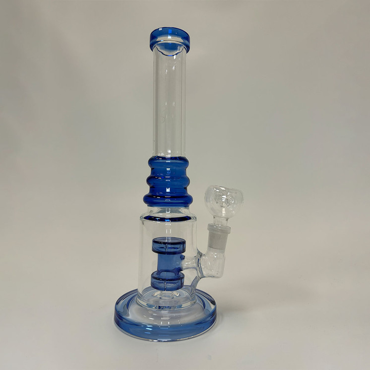 Ribbed Ring Tube Waterpipe With Dual Perc - 10 Inch