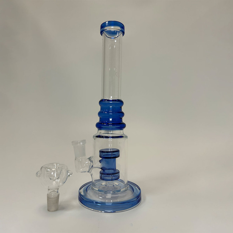 Ribbed Ring Tube Waterpipe With Dual Perc - 10 Inch
