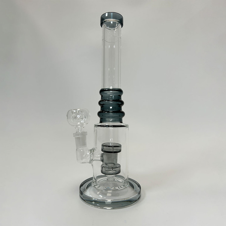 Ribbed Ring Tube Waterpipe With Dual Perc - 10 Inch