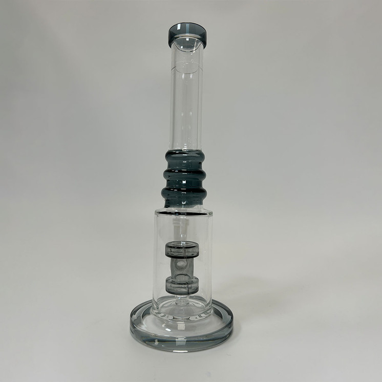 Ribbed Ring Tube Waterpipe With Dual Perc - 10 Inch