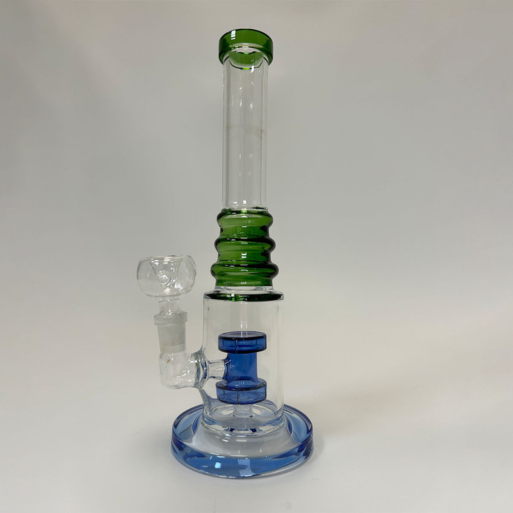 Ribbed Ring Tube Waterpipe With Dual Perc - 10 Inch