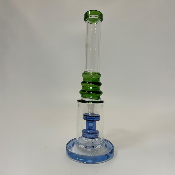 Ribbed Ring Tube Waterpipe With Dual Perc - 10 Inch
