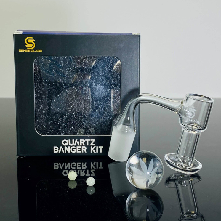 SENSE GLASS - BANGER KIT FLAT TOP TERP SLURPER WITH GLASS MARBLE - 19MM MALE - 90° DEGREE