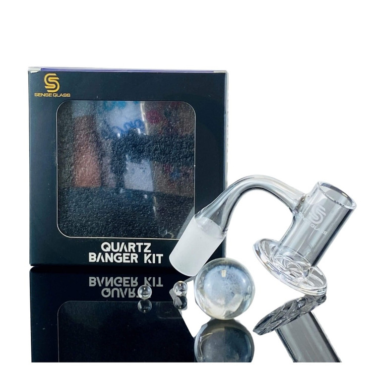 SENSE GLASS - BANGER KIT WITH CYCLONE SPINNER CARB CAP AND CORE RECTOR - 19MM MALE - 90 DEGREE