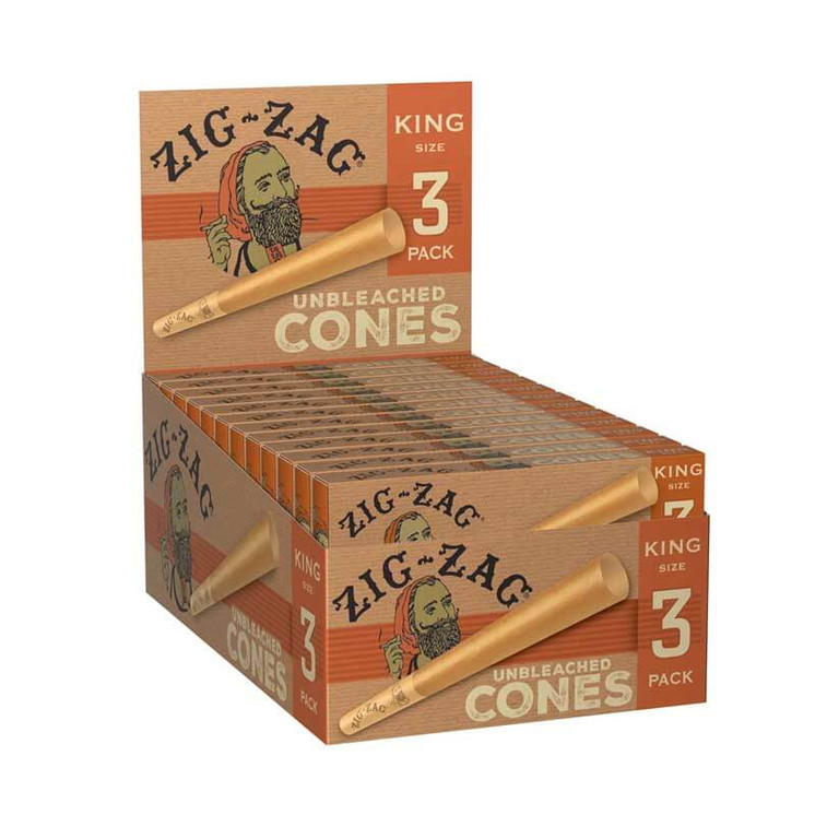ZIG ZAG UNBLEACHED CONES KING SIZE - 3 PER PACK - SLIDER BOX DISPLAY