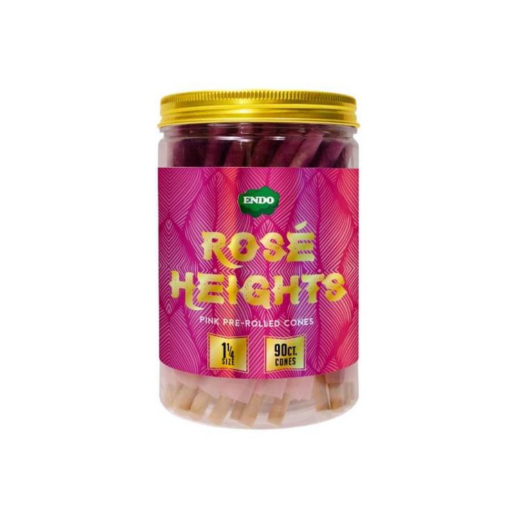 ENDO ROSE HEIGHTS PINK PRE-ROLLED CONE - 1 1/4 SIZE - 90 CONES PER JAR
