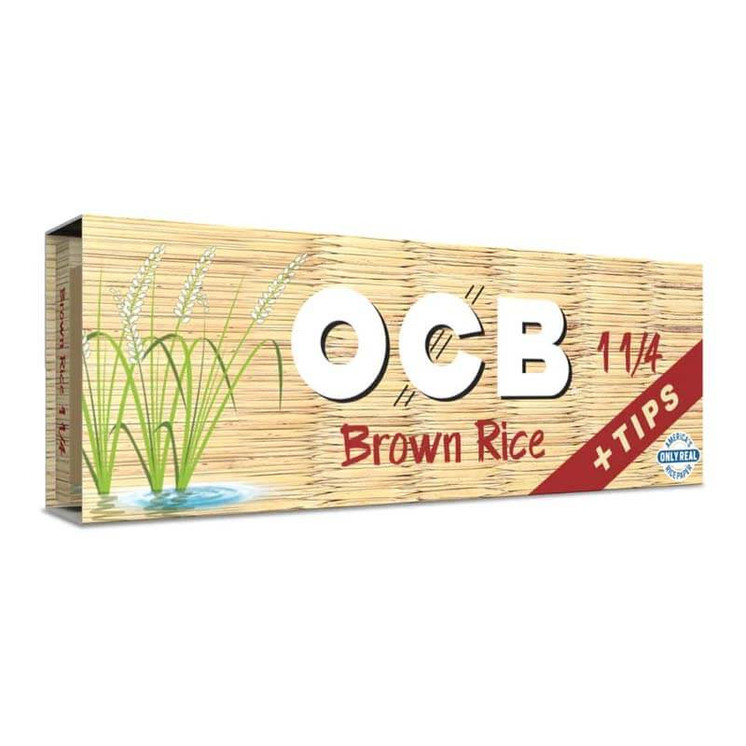 OCB BROWN RICE PAPER - SIZE 1 1/4 WITH TIPS - 24 BOOKLETS PER BOX