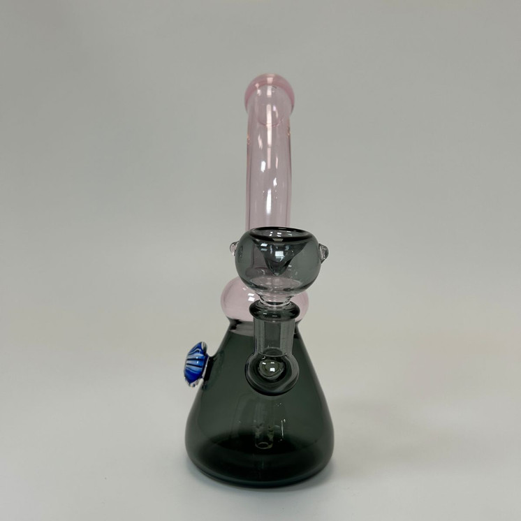 Waterpipe 8" Inch - Bent Neck Bottle Cap -PINK/BLACK