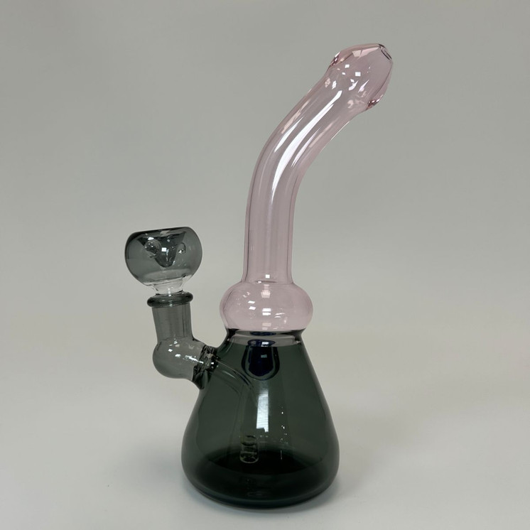 Waterpipe 8" Inch - Bent Neck Bottle Cap -PINK/BLACK