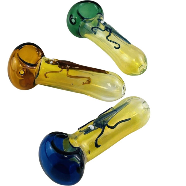 HANDPIPE 5" INCH - FUMED WITH INSECT DESIGN - ASSORTED