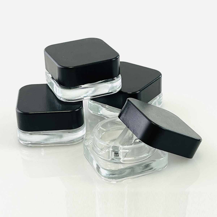 GLASS JAR SQUARE SPLIT - CHILD PROOF - 9ML CLEAR BLACK 