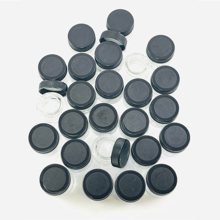 GLASS JAR - CLEAR-BLACK TOP - 5ML - 25 COUNT PER PACK
