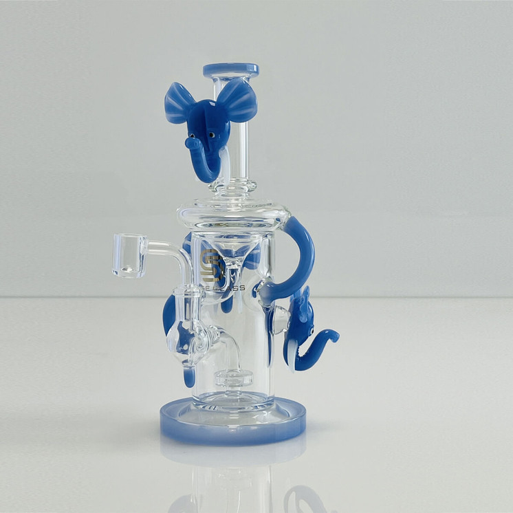 SENSE GLASS WATERPIPE 10" INCH - RECYCLER ELEPHANTS WITH SHOWERHEAD PERC