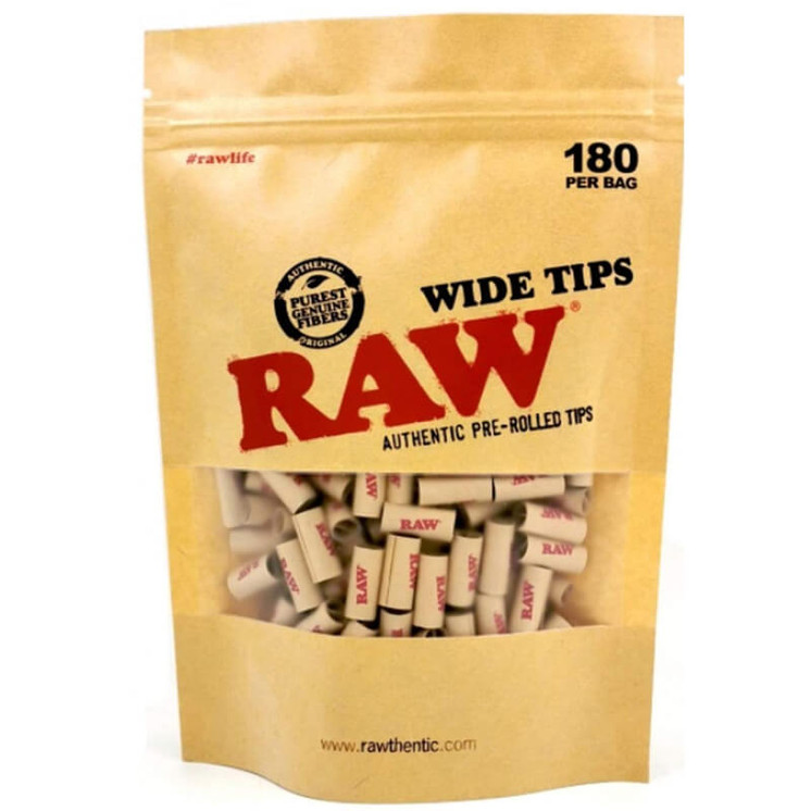 RAW WIDE TIPS PRE-ROLLED - 180 TIPS PER PACK