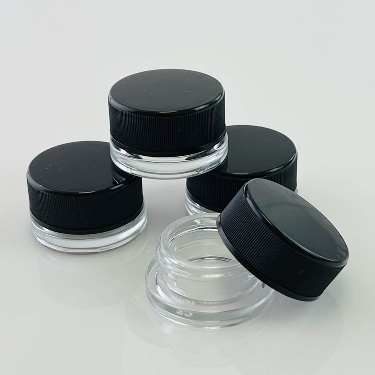 GLASS JAR SCREW TYPE CLEAR GLASS BLACK TOP 