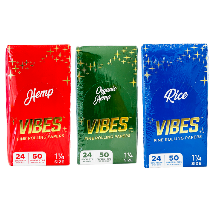 VIBES PAPERS WITH FILTER TIPS 1.25 (1 1/4) - 50 PAPERS PER PACK - 24 PACK PER BOX