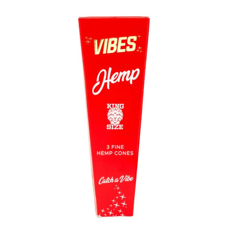 Vibes Hemp King Size Pre Rolled Cones - 3 In Pack - 30 Pack In Display Box