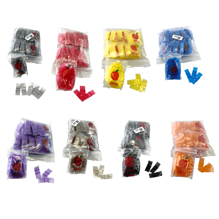 APPLE BAGGIES 3838 ZIPLOCK 2.5MIL PLASTIC BAGS - 38 X 38 - ASSORTED COLORS - 100 BAGS PER PACK - 10 PACKS PER BOX