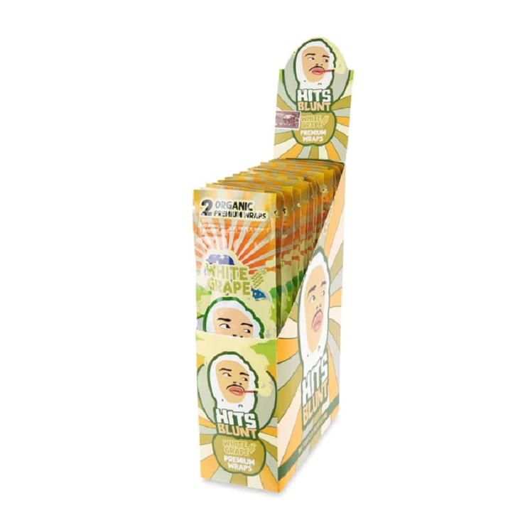 HITS BLUNT ORGANIC HEMP WRAPS - 2 WRAPS PER PACK - 25 PACKS PER BOX WHITE GRAPE
