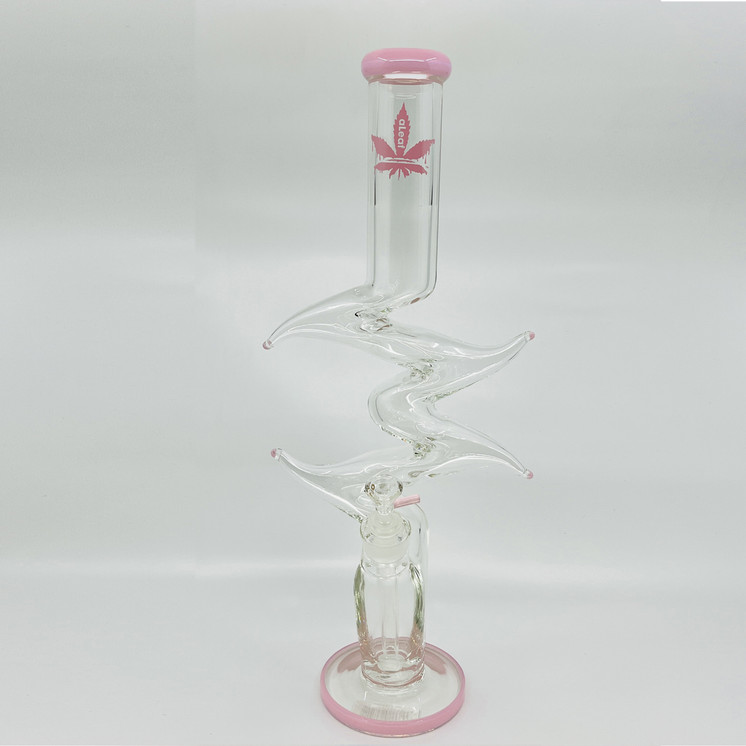 ALEAF WINDING GLASS WATERPIPE 18" INCH - BEAKER WITH 14MM  BOWL - 6" DOWNSTEM-pink