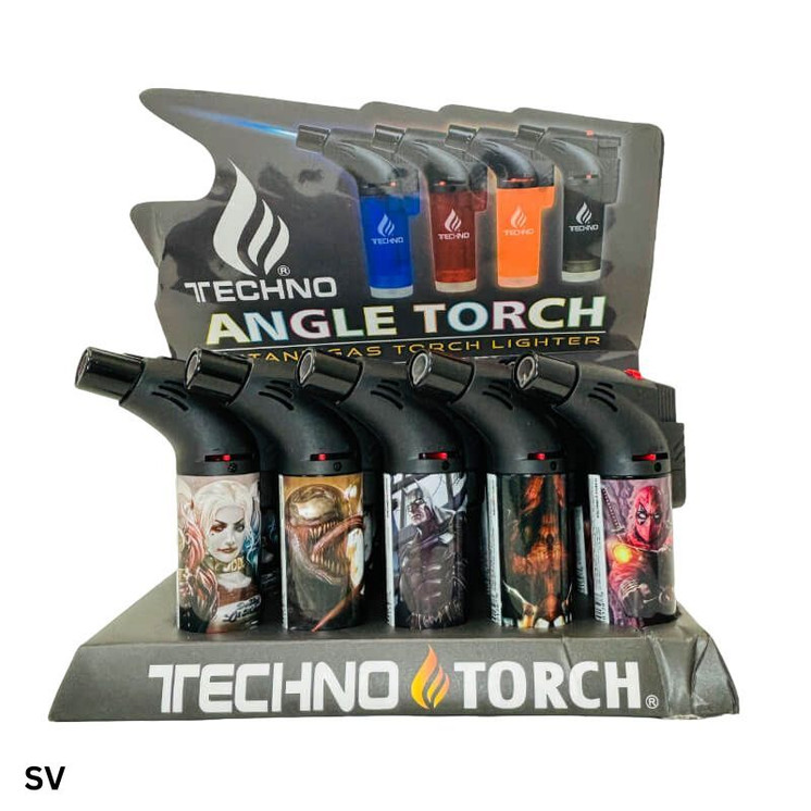 Techno Torch - Angle Gun Assorted Print - 15 Lighter Per Display