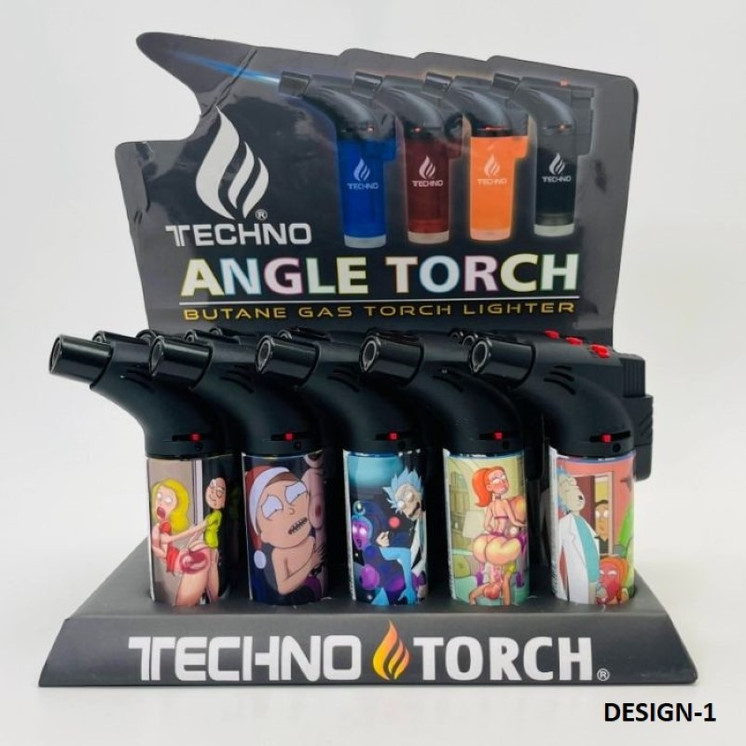 Techno Torch - Angle Gun Assorted Print - 15 Lighter Per Display