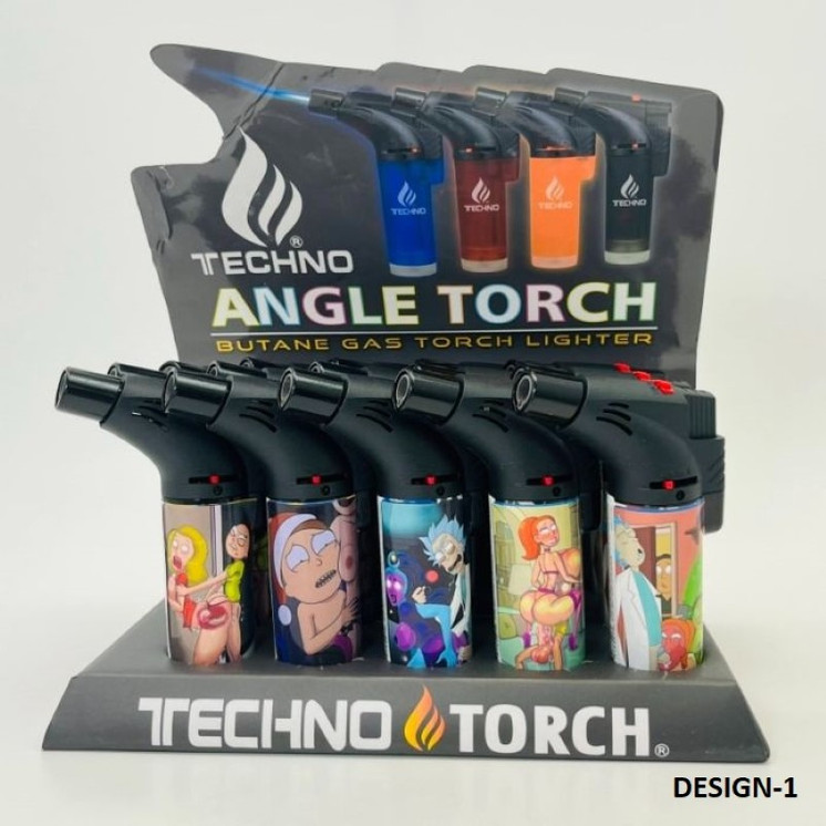 Techno Torch - Angle Gun Assorted Print - 15 Lighter Per Display