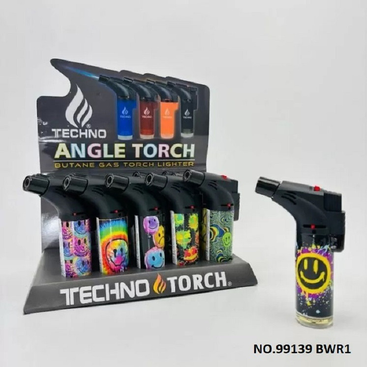 Techno Torch - Angle Gun Assorted Print - 15 Lighter Per Display