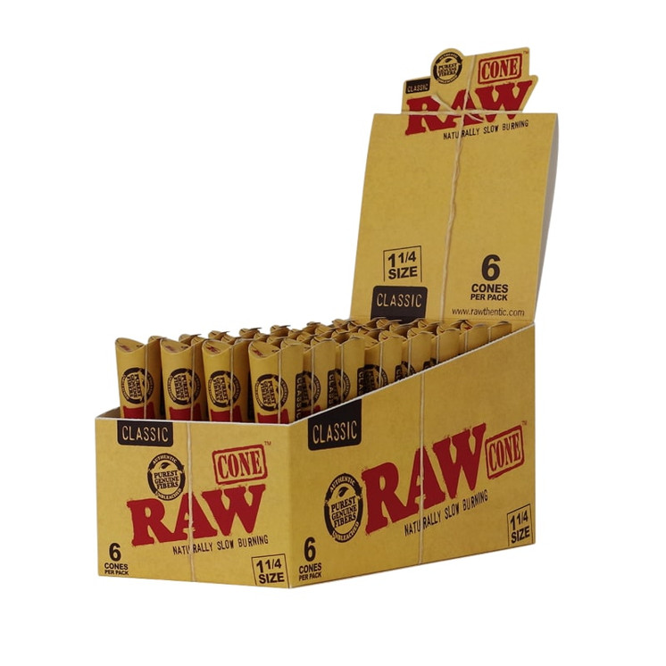 Raw - Classic Unrefined Pre Roll Cone - 1 1/4 - 6 Per Pack - 32 per display