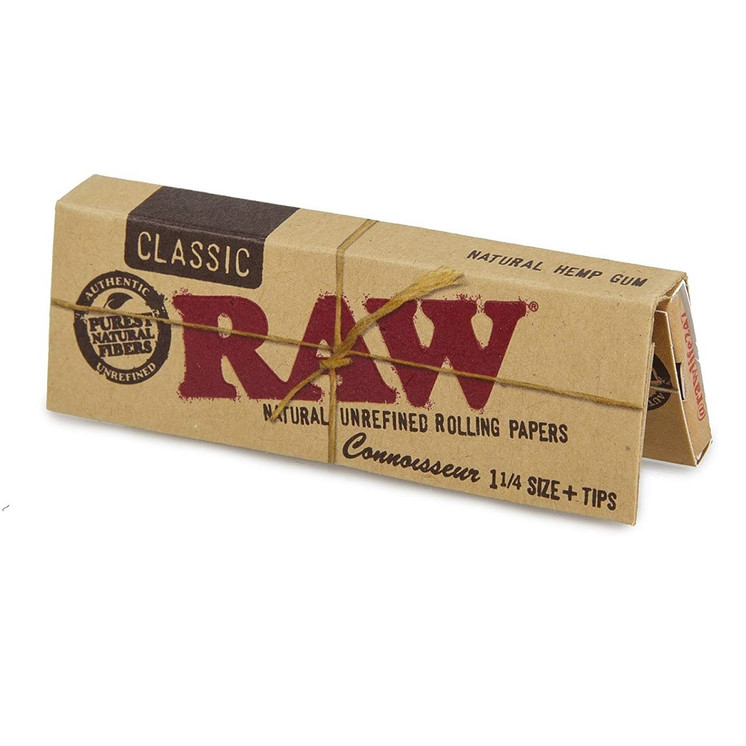 Raw Connoisseur Rolling Paper With Tips - 1 1/4 Size - 24 Packs Per Box