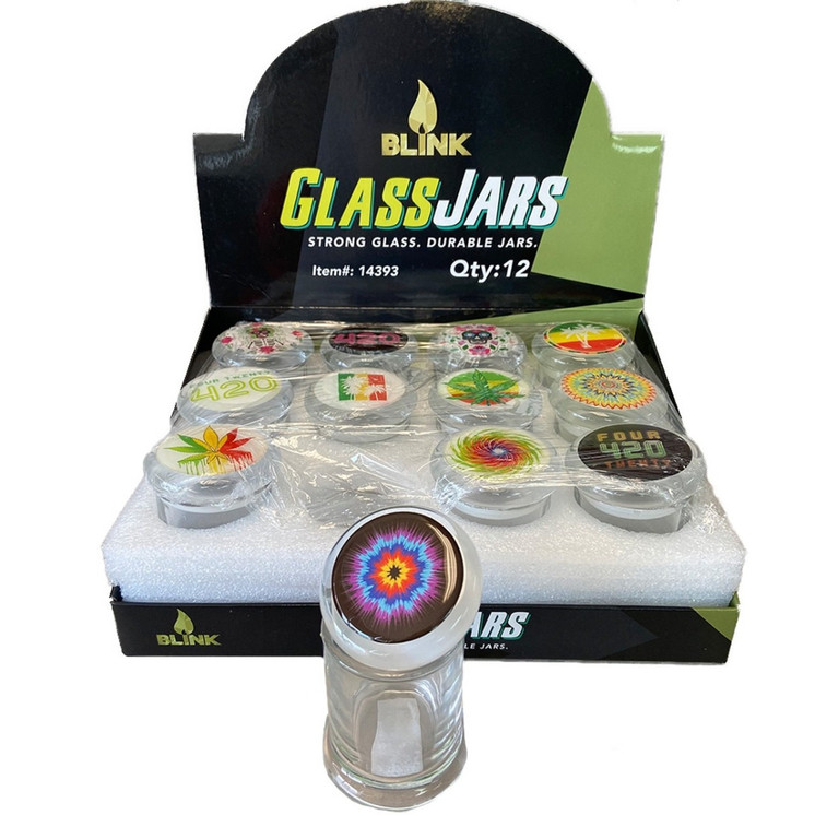 BLINK - AIR TIGHT GLASS JAR 4G - ASSORTED DESIGNS - DISPLAY OF 12