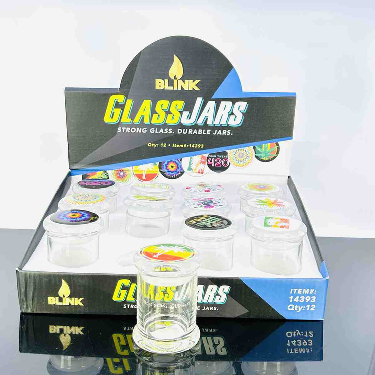 BLINK - AIR TIGHT GLASS JAR 4G - ASSORTED DESIGNS - DISPLAY OF 12