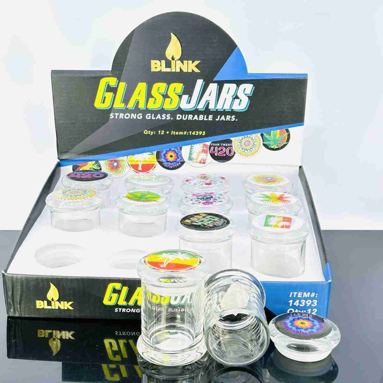 BLINK - AIR TIGHT GLASS JAR 4G - ASSORTED DESIGNS - DISPLAY OF 12
