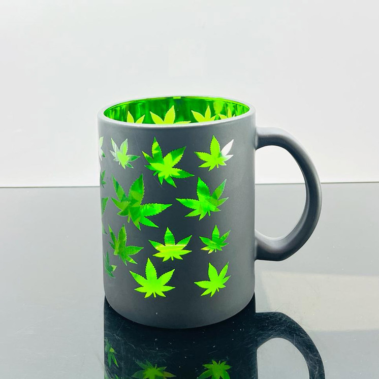 METALLIC GREEN LEAVES COFFEE MUGS - GREEN - PRICE PER PIECE