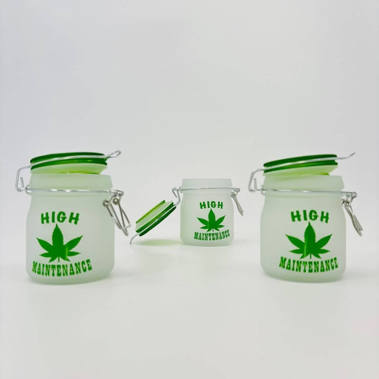 Stash Jar Glass - 5oz - Medium - 3 Jars Per Pack-FROSTED HIGH MAINTAINENCE (SJMD103)