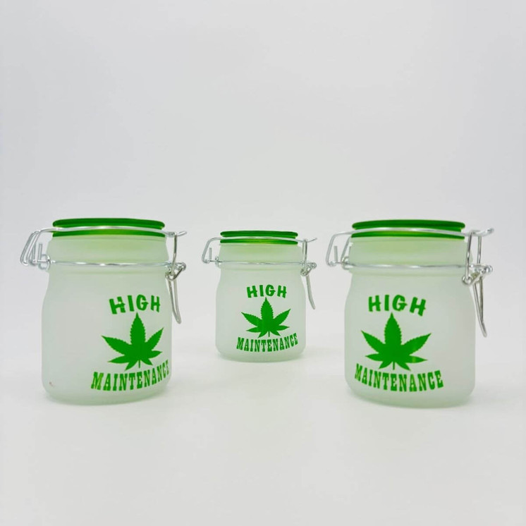Stash Jar Glass - 5oz - Medium - 3 Jars Per Pack-FROSTED HIGH MAINTAINENCE (SJMD103)