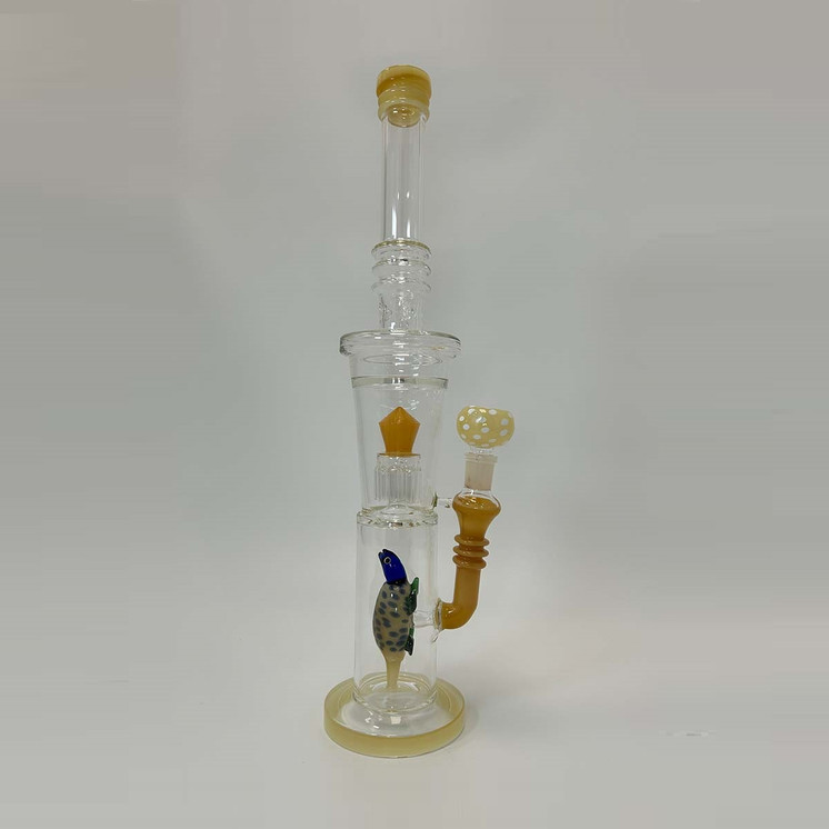 Glass Waterpipe with Color Rim and Double Perc - 18 Inch - WPAG40