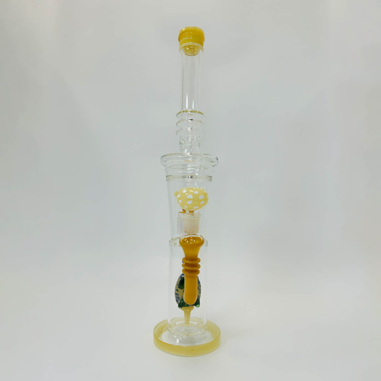 Glass Waterpipe with Color Rim and Double Perc - 18 Inch - WPAG40