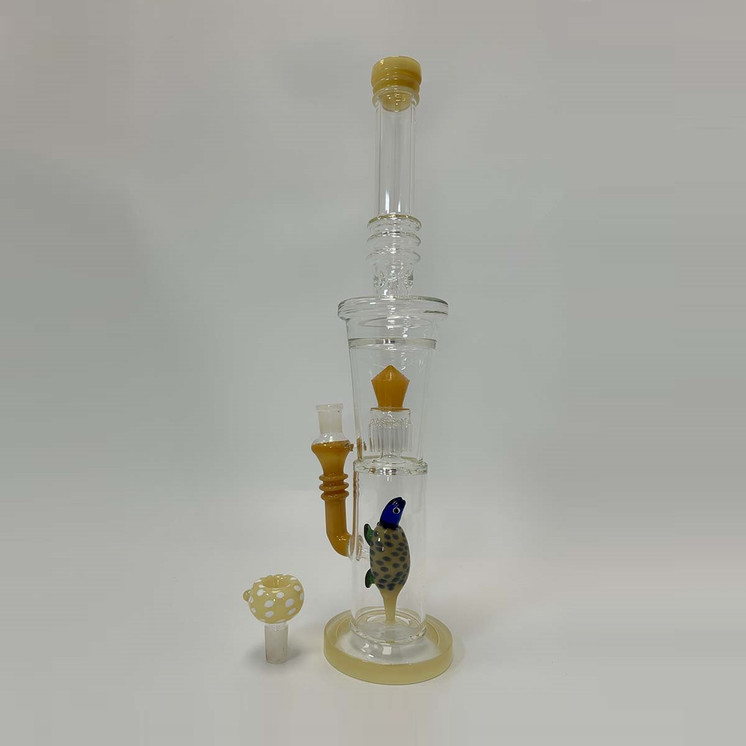 Glass Waterpipe with Color Rim and Double Perc - 18 Inch - WPAG40