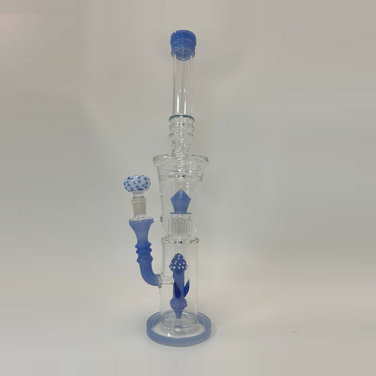 Glass Waterpipe with Color Rim and Double Perc - 18 Inch - WPAG40